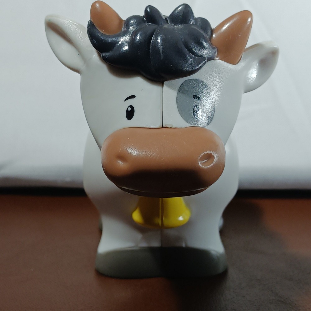 Fisher Price Little People Cow 3 in White with black spots and a yellow bell